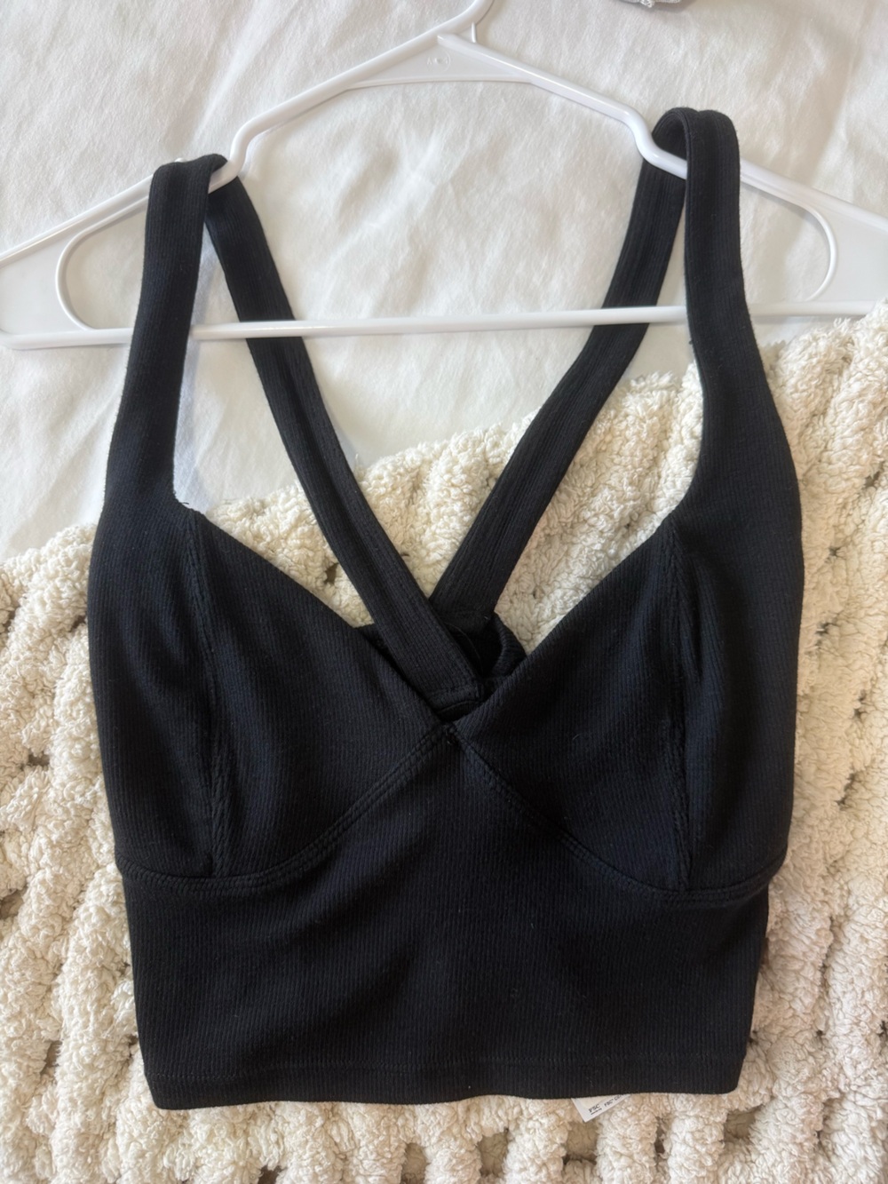 Garage Black Ribbed V-Neck Strappy Knit Top